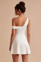 Load image into Gallery viewer, White A-Line One Shoulder Short Graduation Dress