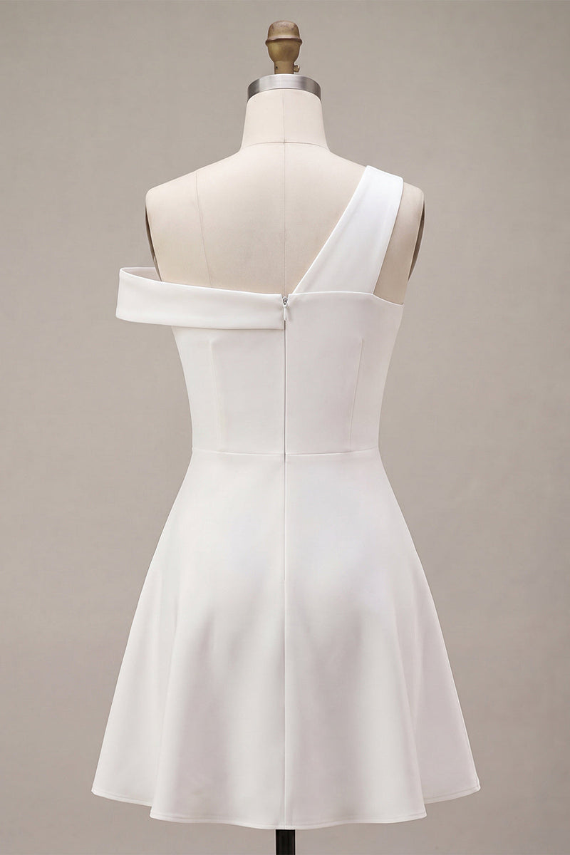 Load image into Gallery viewer, White A-Line One Shoulder Short Graduation Dress