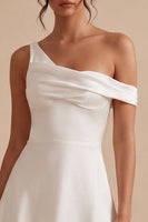 Load image into Gallery viewer, White A-Line One Shoulder Short Graduation Dress