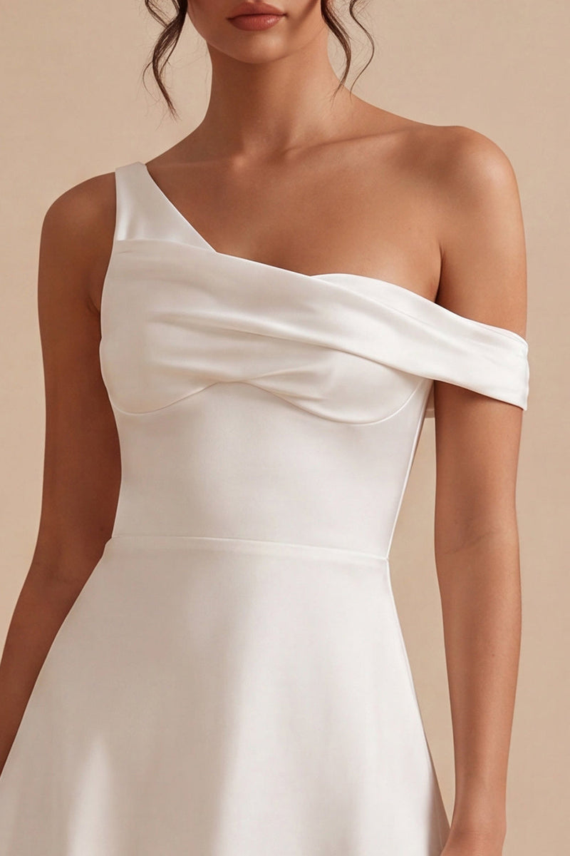 Load image into Gallery viewer, White A-Line One Shoulder Short Graduation Dress