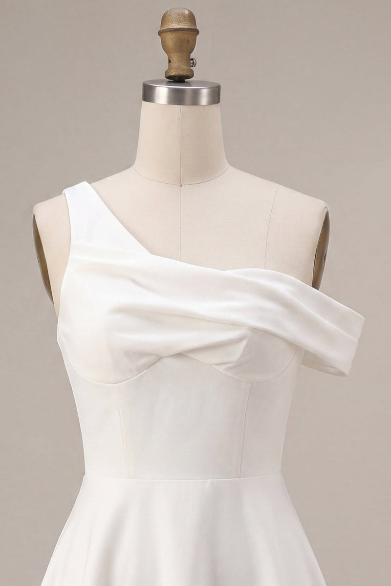 Load image into Gallery viewer, White A-Line One Shoulder Short Graduation Dress