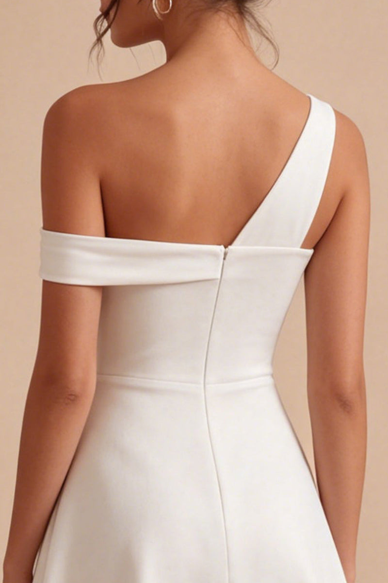 Load image into Gallery viewer, White A-Line One Shoulder Short Graduation Dress
