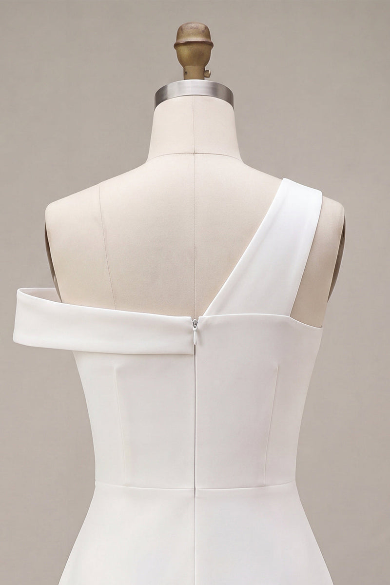 Load image into Gallery viewer, White A-Line One Shoulder Short Graduation Dress