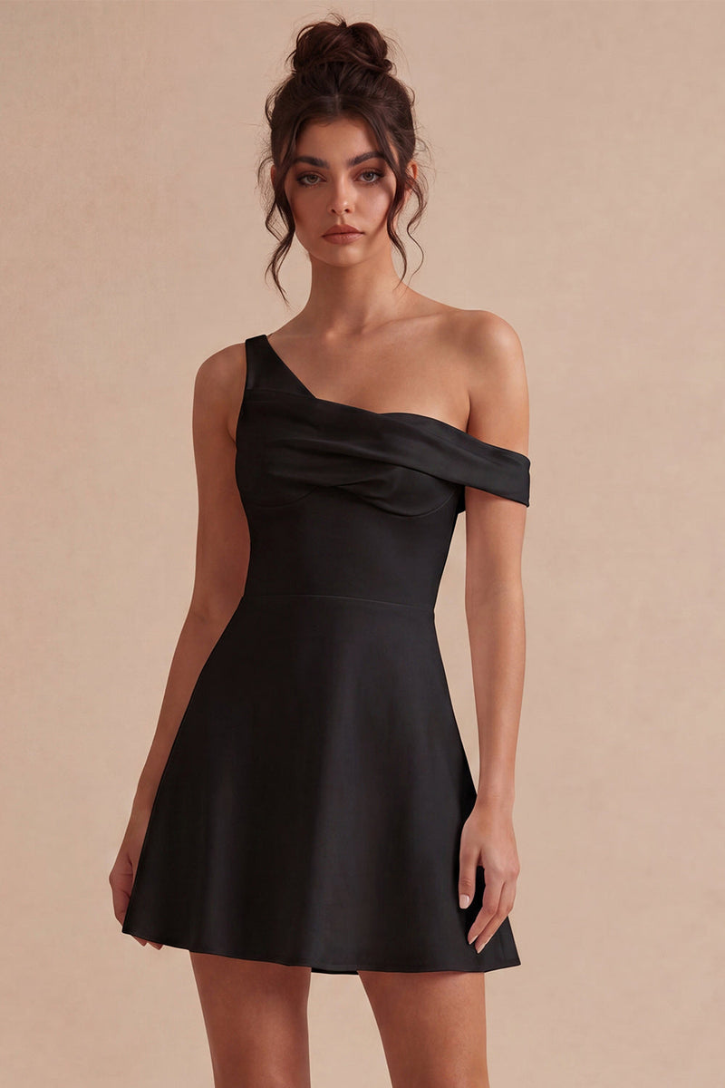 Load image into Gallery viewer, White A-Line One Shoulder Short Graduation Dress