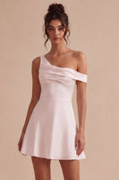 Load image into Gallery viewer, White A-Line One Shoulder Short Graduation Dress