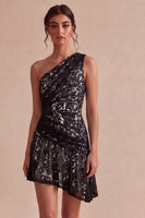 Load image into Gallery viewer, White Lace Ruched One Shoulder A-Line Short Graduation Dress