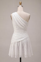 Load image into Gallery viewer, White Lace Ruched One Shoulder A-Line Short Graduation Dress
