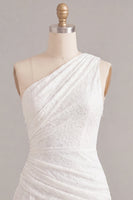Load image into Gallery viewer, White Lace Ruched One Shoulder A-Line Short Graduation Dress