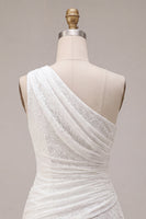 Load image into Gallery viewer, White Lace Ruched One Shoulder A-Line Short Graduation Dress