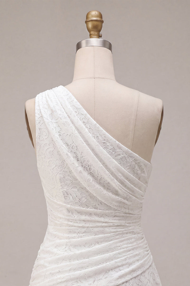Load image into Gallery viewer, White Lace Ruched One Shoulder A-Line Short Graduation Dress