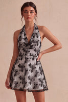 Load image into Gallery viewer, Floral White Halter Neck A-Line Short Graduation Dress
