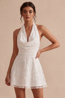 Load image into Gallery viewer, Floral White Halter Neck A-Line Short Graduation Dress