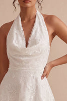 Load image into Gallery viewer, Floral White Halter Neck A-Line Short Graduation Dress
