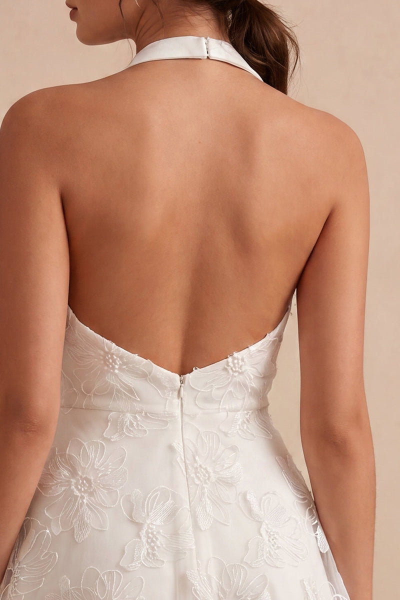 Load image into Gallery viewer, Floral White Halter Neck A-Line Short Graduation Dress