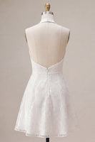 Load image into Gallery viewer, Floral White Halter Neck A-Line Short Graduation Dress