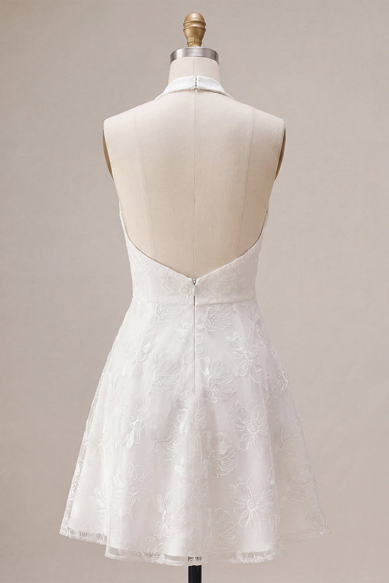 Load image into Gallery viewer, Floral White Halter Neck A-Line Short Graduation Dress