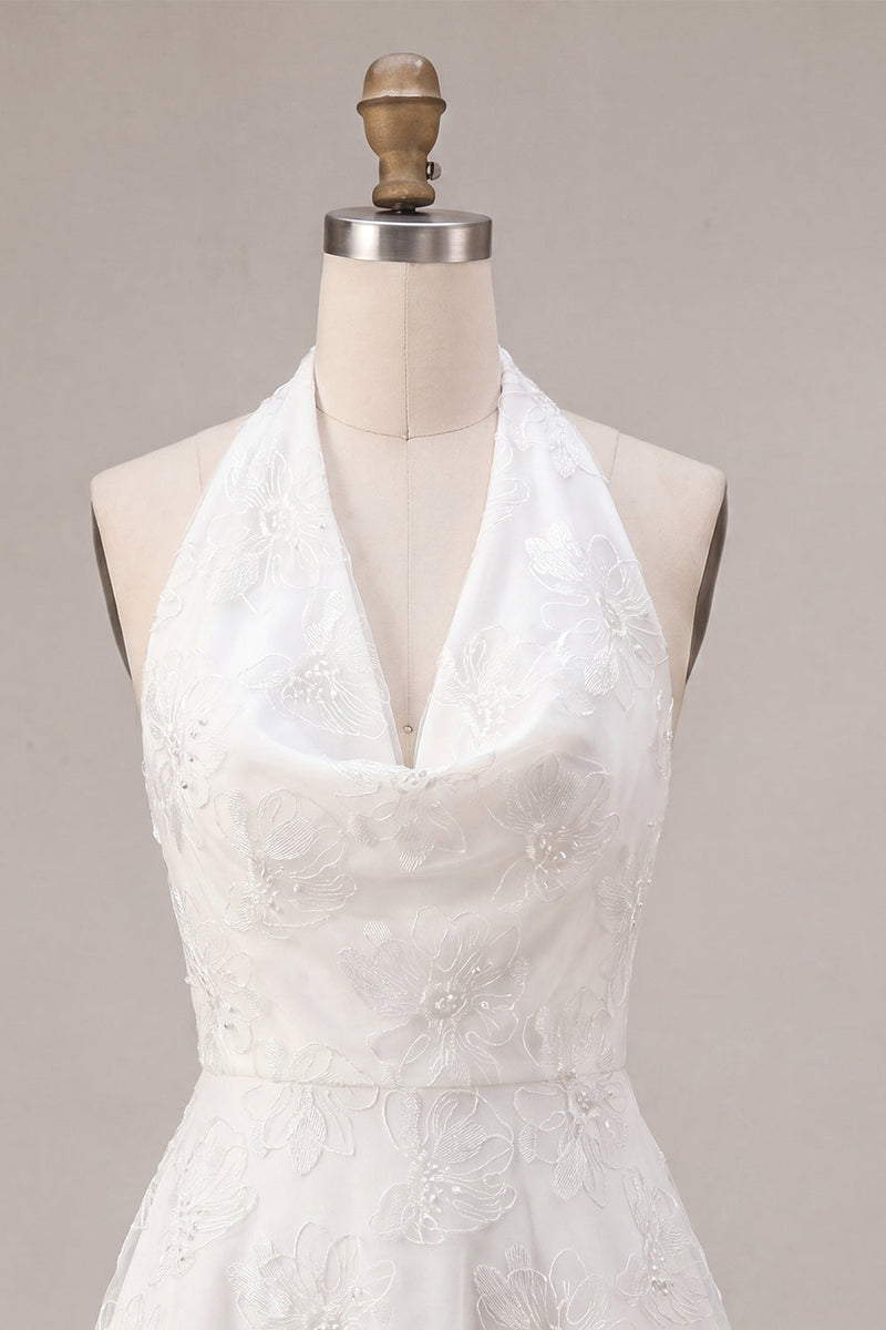Load image into Gallery viewer, Floral White Halter Neck A-Line Short Graduation Dress