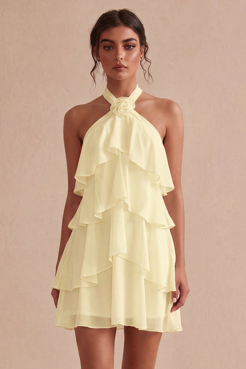 Load image into Gallery viewer, White Tiered Ruffled A-Line Short Graduation Dress with 3D Flower