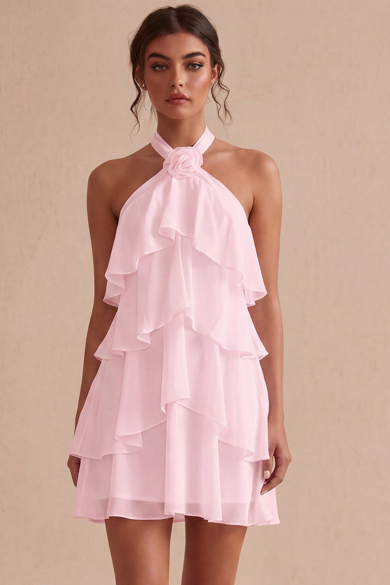 Load image into Gallery viewer, White Tiered Ruffled A-Line Short Graduation Dress with 3D Flower
