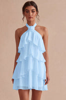 Load image into Gallery viewer, White Tiered Ruffled A-Line Short Graduation Dress with 3D Flower