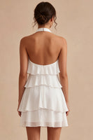 Load image into Gallery viewer, White Tiered Ruffled A-Line Short Graduation Dress with 3D Flower