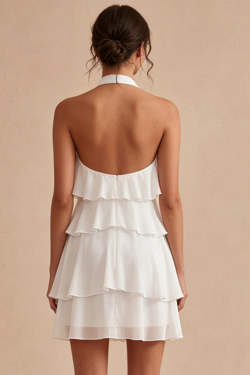 Load image into Gallery viewer, White Tiered Ruffled A-Line Short Graduation Dress with 3D Flower