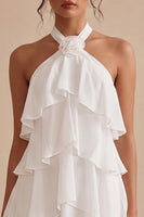 Load image into Gallery viewer, White Tiered Ruffled A-Line Short Graduation Dress with 3D Flower