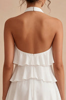 Load image into Gallery viewer, White Tiered Ruffled A-Line Short Graduation Dress with 3D Flower