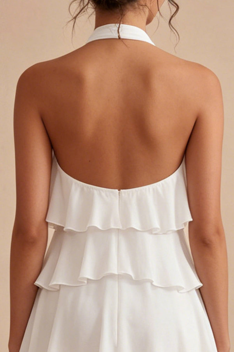 Load image into Gallery viewer, White Tiered Ruffled A-Line Short Graduation Dress with 3D Flower