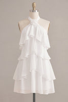 Load image into Gallery viewer, White Tiered Ruffled A-Line Short Graduation Dress with 3D Flower