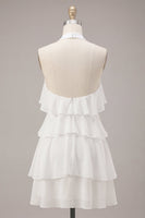 Load image into Gallery viewer, White Tiered Ruffled A-Line Short Graduation Dress with 3D Flower