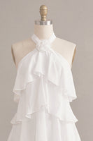 Load image into Gallery viewer, White Tiered Ruffled A-Line Short Graduation Dress with 3D Flower