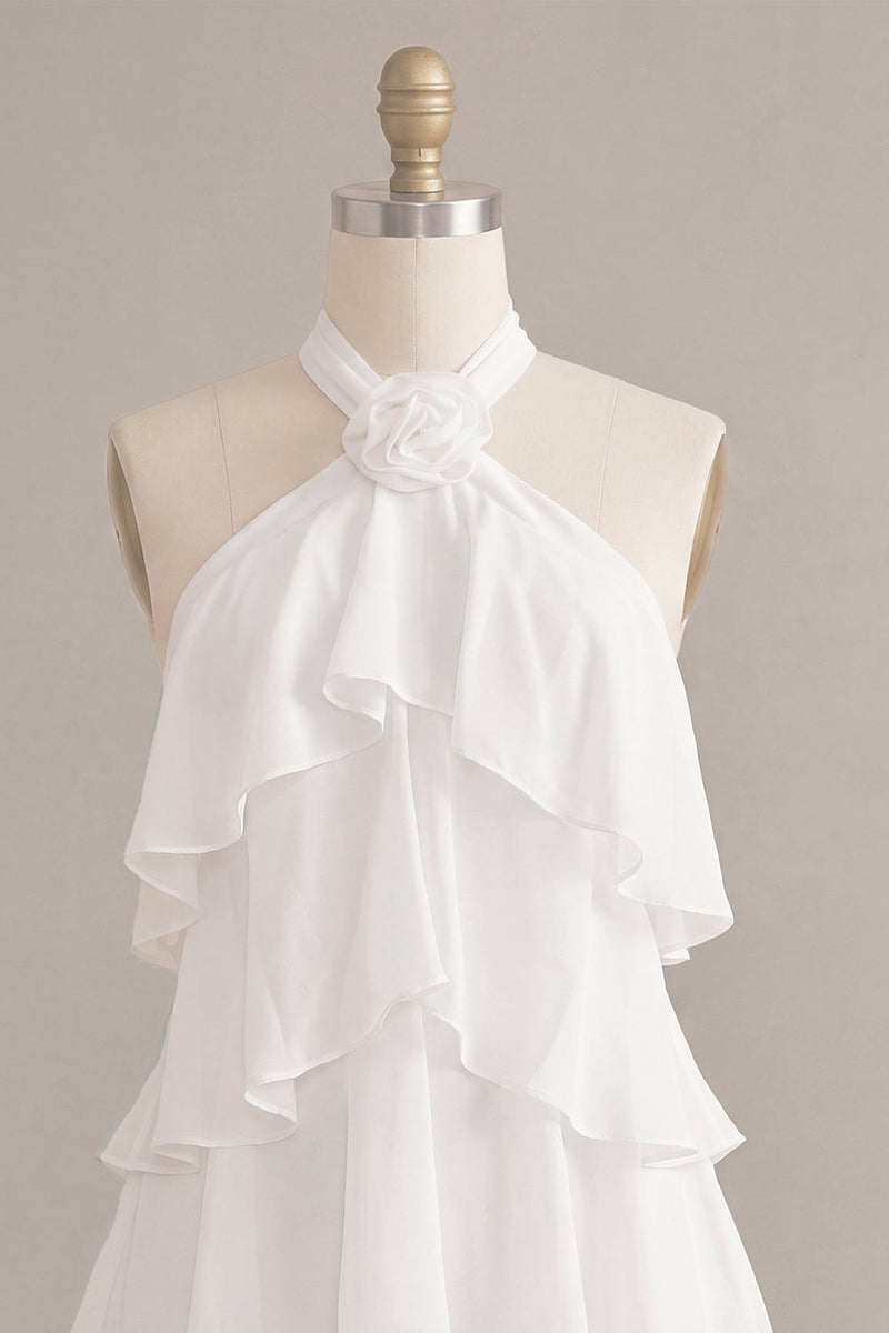 Load image into Gallery viewer, White Tiered Ruffled A-Line Short Graduation Dress with 3D Flower