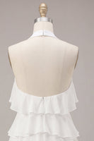 Load image into Gallery viewer, White Tiered Ruffled A-Line Short Graduation Dress with 3D Flower