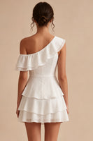 Load image into Gallery viewer, White Tiered Ruffled A-Line One Shoulder Short Graduation Dress