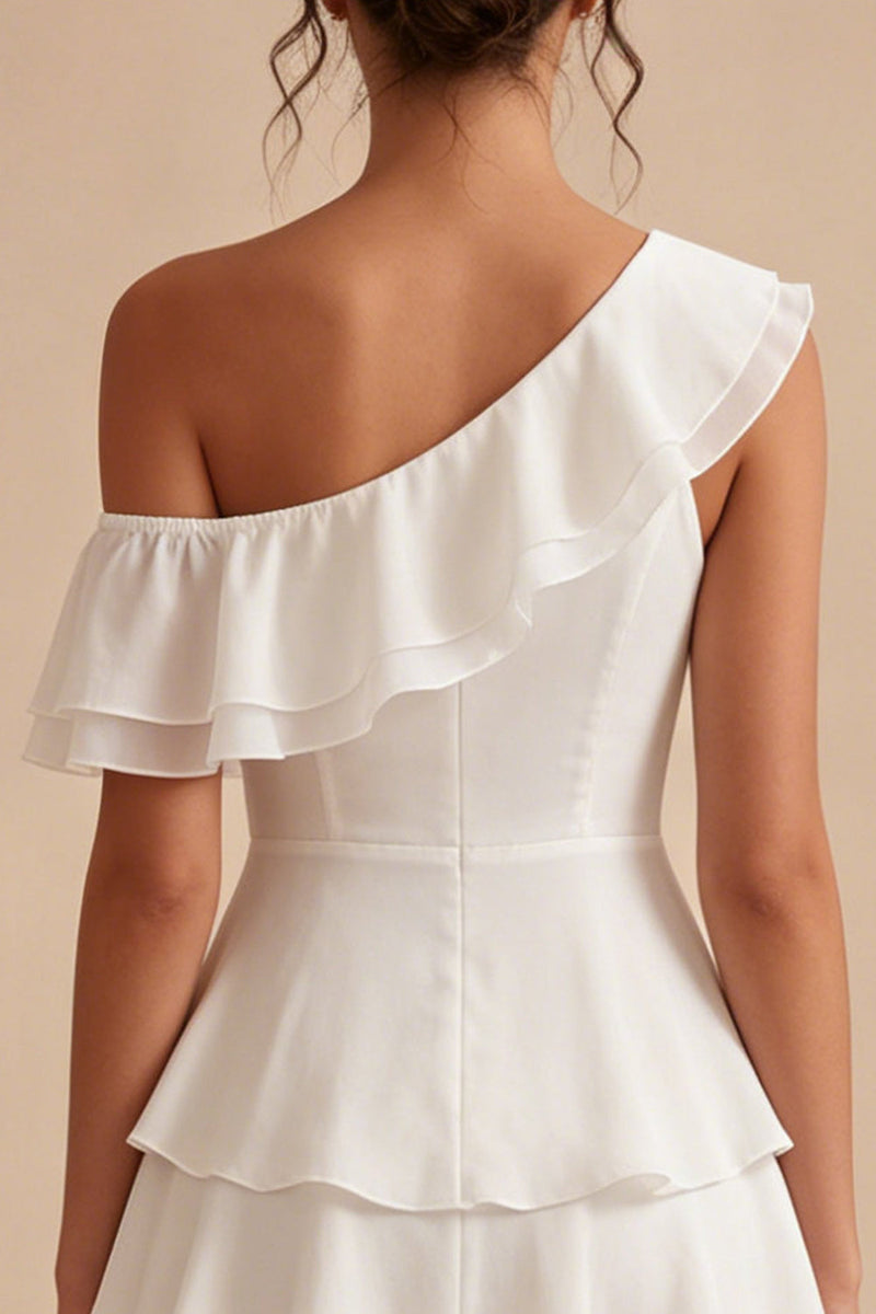 Load image into Gallery viewer, White Tiered Ruffled A-Line One Shoulder Short Graduation Dress