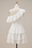 Load image into Gallery viewer, White Tiered Ruffled A-Line One Shoulder Short Graduation Dress