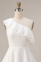 Load image into Gallery viewer, White Tiered Ruffled A-Line One Shoulder Short Graduation Dress