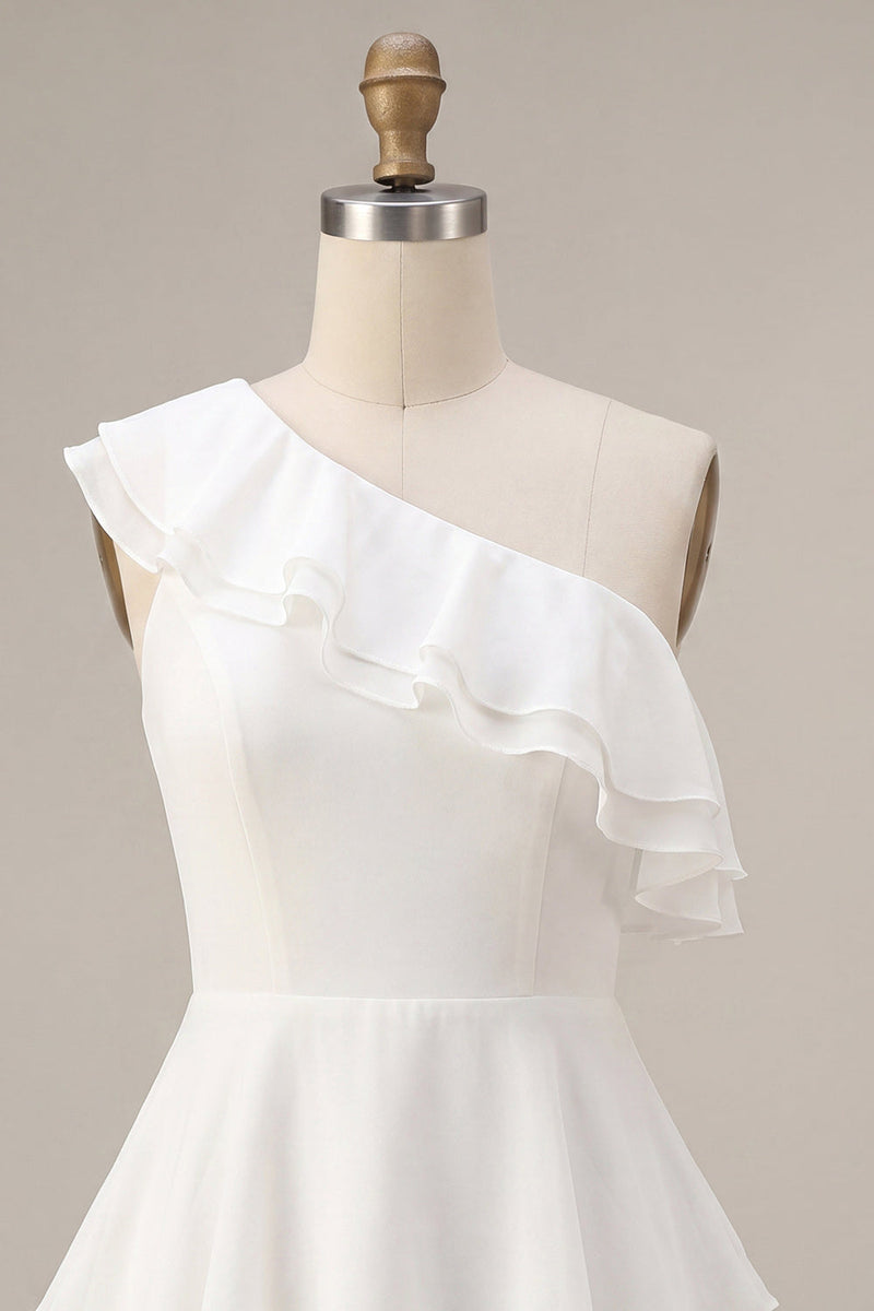 Load image into Gallery viewer, White Tiered Ruffled A-Line One Shoulder Short Graduation Dress