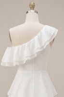 Load image into Gallery viewer, White Tiered Ruffled A-Line One Shoulder Short Graduation Dress