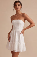 Load image into Gallery viewer, White Lace Strapless A-Line Short Graduation Dress
