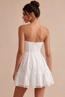 Load image into Gallery viewer, White Lace Strapless A-Line Short Graduation Dress