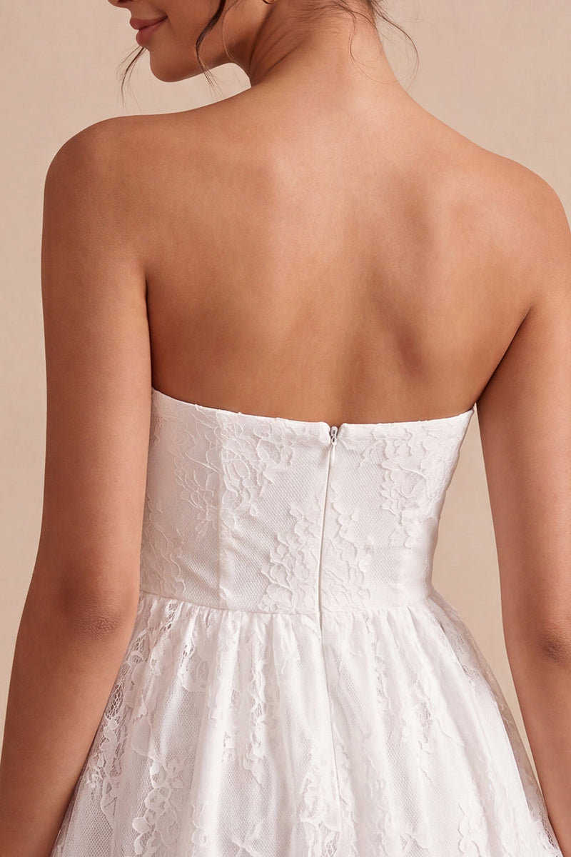 Load image into Gallery viewer, White Lace Strapless A-Line Short Graduation Dress