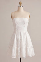 Load image into Gallery viewer, White Lace Strapless A-Line Short Graduation Dress