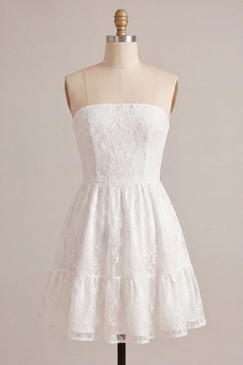 Load image into Gallery viewer, White Lace Strapless A-Line Short Graduation Dress