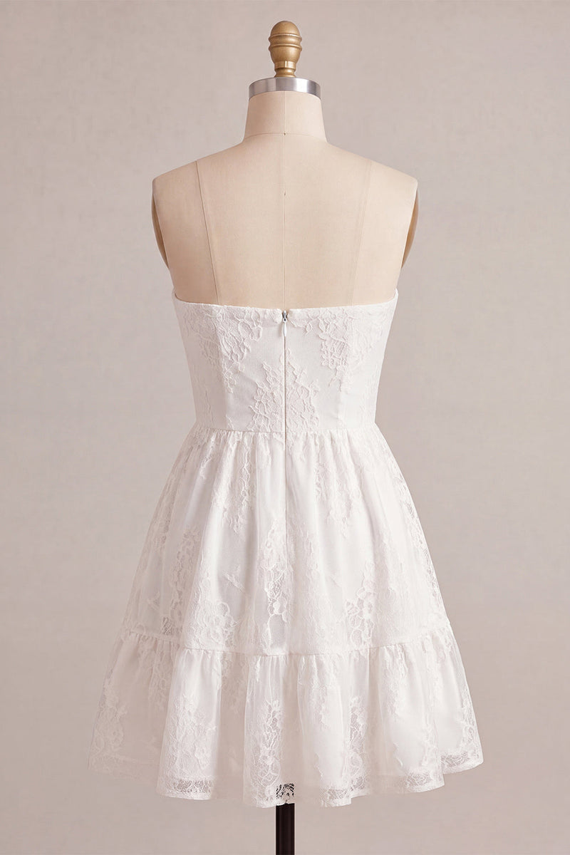 Load image into Gallery viewer, White Lace Strapless A-Line Short Graduation Dress
