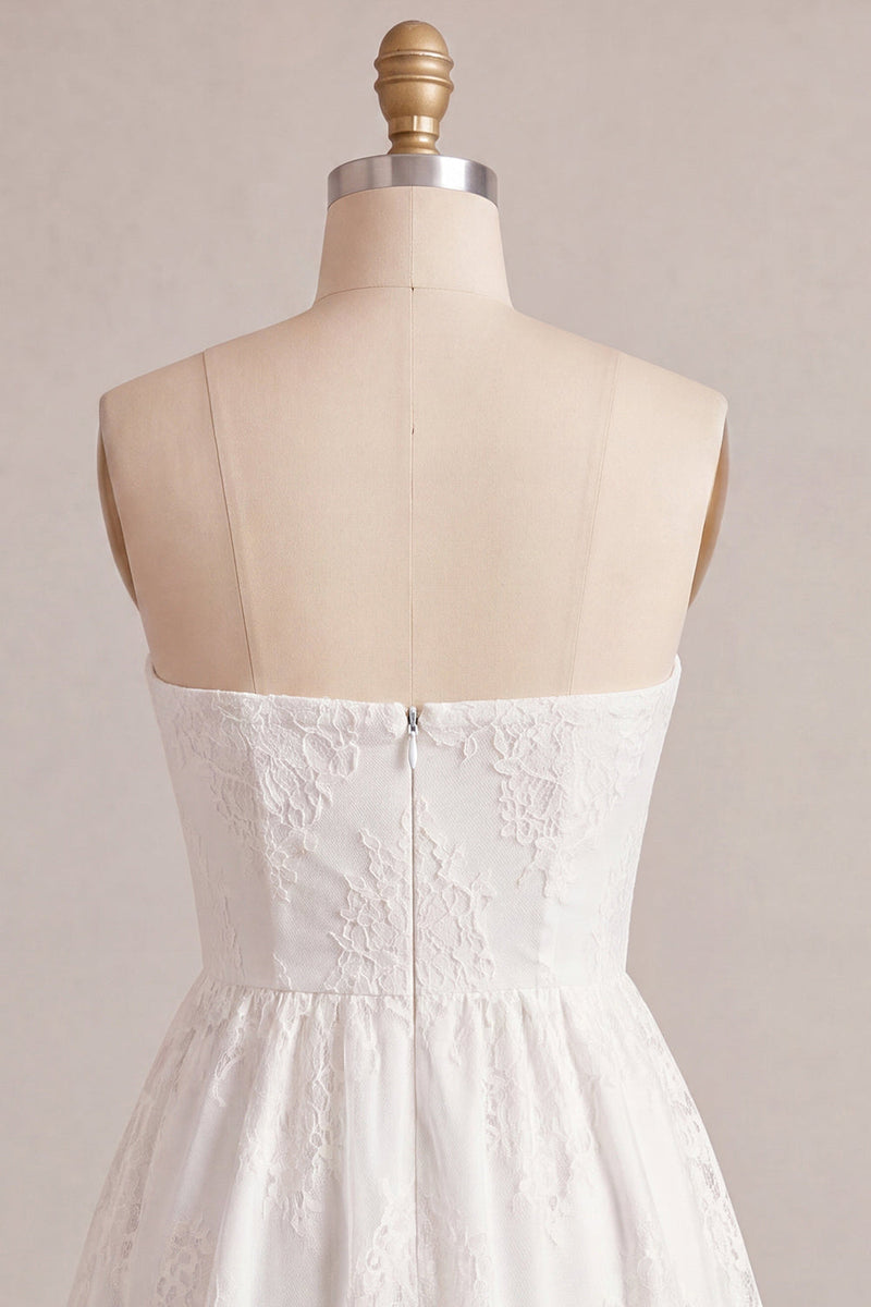 Load image into Gallery viewer, White Lace Strapless A-Line Short Graduation Dress