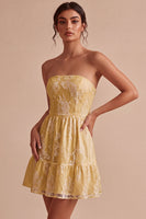 Load image into Gallery viewer, White Lace Strapless A-Line Short Graduation Dress