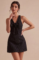 Load image into Gallery viewer, Floral White V Neck A Line Short Graduation Dress with Bow