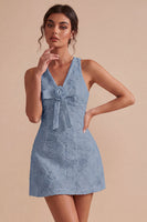 Load image into Gallery viewer, Floral White V Neck A Line Short Graduation Dress with Bow